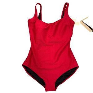 Gottex 1 Pc Swimsuit Womens 18 Ruby Red Textured Scoop Neck